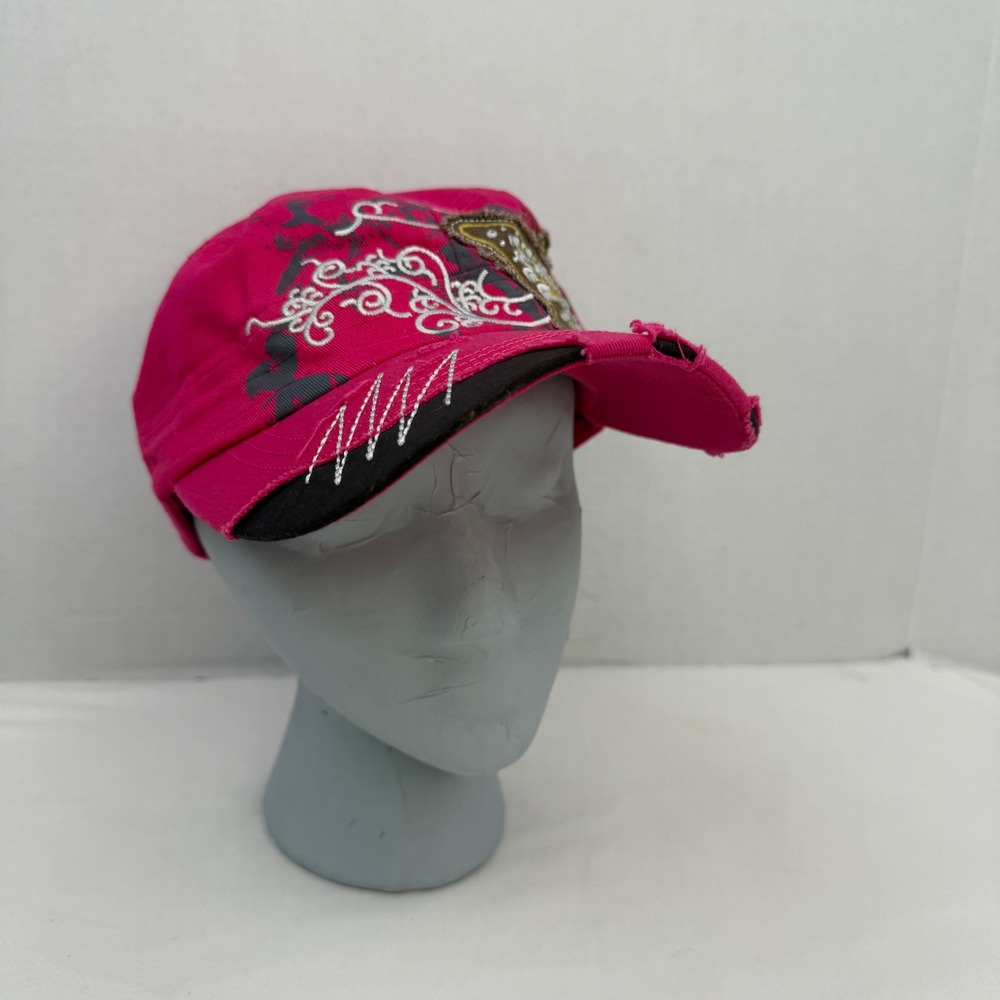 National Cap Sportswear Pink Butterfly Rhinestone Distressed Cadet Hat Cap